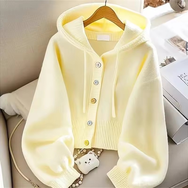 Yellow Winter Clothing - Модный вязаный свитер с капюшоном, женский