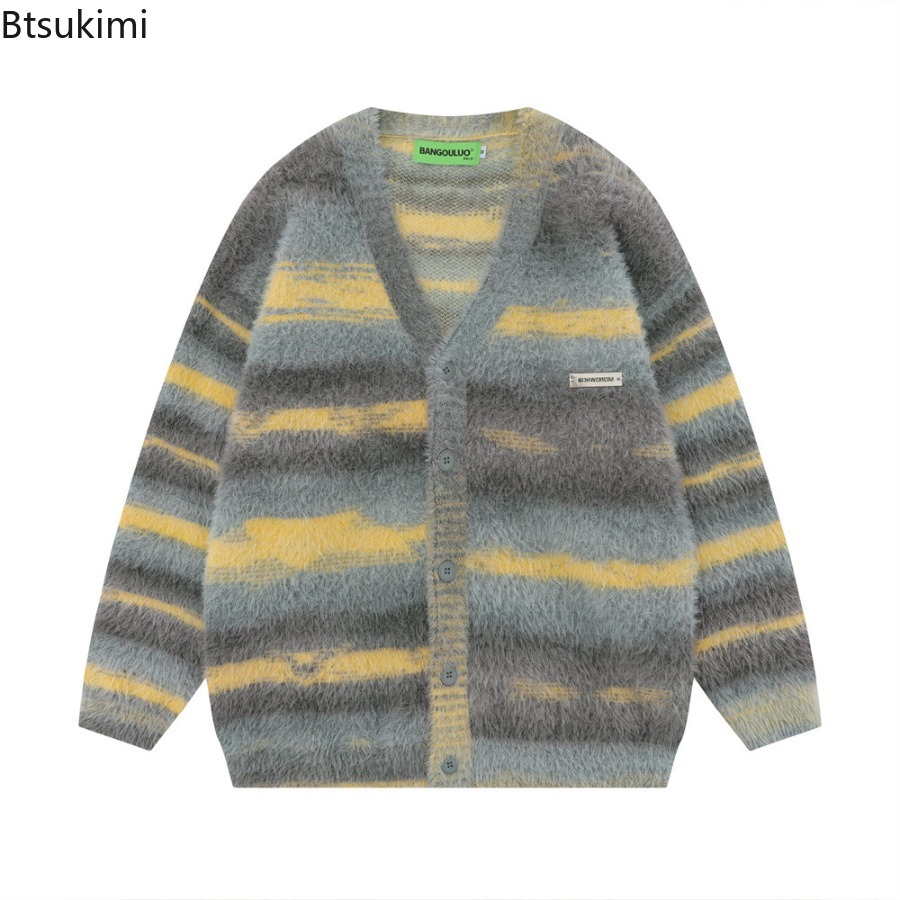 Yellow Winter Clothing - Мужской утолщенный вязаный кардиган в желтую